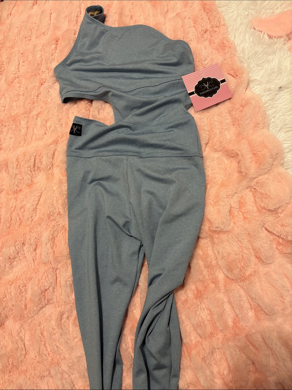 Kandi Kouture Girls One-Shoulder Cutout Jumpsuit in Light Blue Dance/Acro CXL